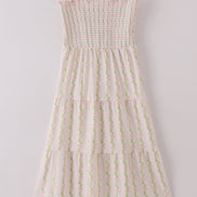 Pink lemon print bow smocked tiered mom&me dress