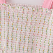 Pink lemon print bow smocked tiered mom&me dress
