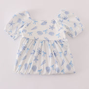 Blue seashell bow mom&me dress