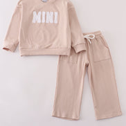 Cream MINI french knot pants set