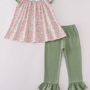 Pink pumpkin smocked floral ruffle pants set