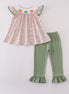 Pink pumpkin smocked floral ruffle pants set