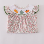 Pink pumpkin smocked floral ruffle pants set