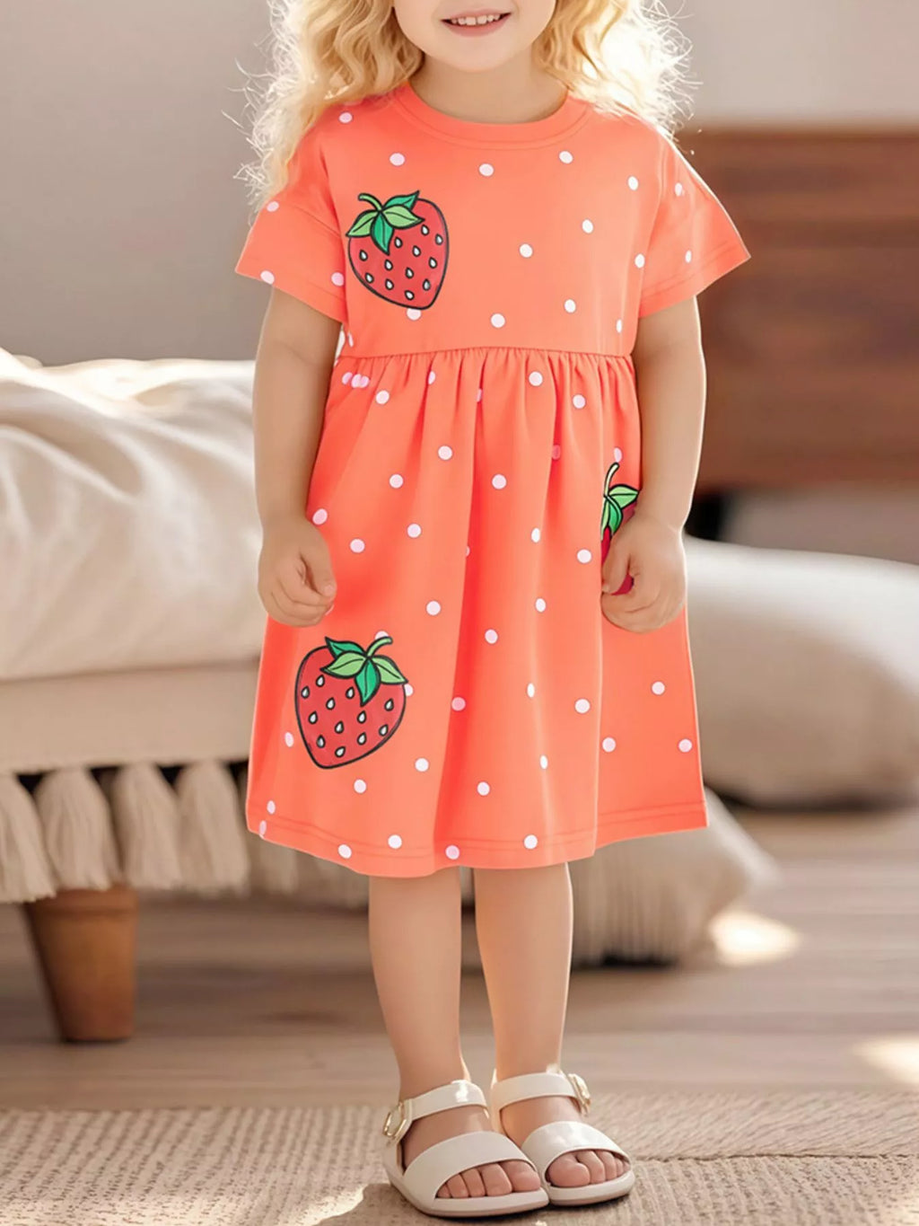 Children's Strawberry Print Casual Dress - Little Janey Shop