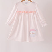 Pink santa claus dot applique ruffle dress