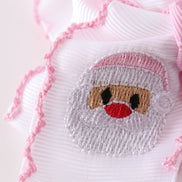Pink santa claus embroidery crochet edge hair bow