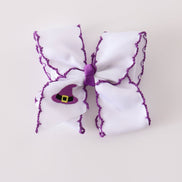 Purple witch hat embroidery crochet edge hair bow