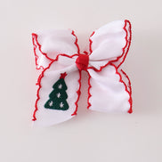 Red christmas tree embroidery crochet edge hair bow