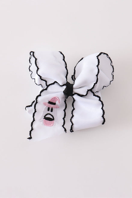 Black ghost embroidery crochet edge hair bow