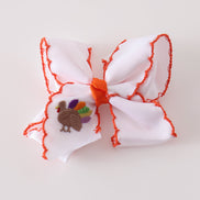 Orange turkey embroidery crochet edge hair bow