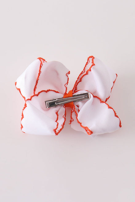 Orange turkey embroidery crochet edge hair bow