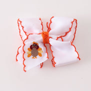 Rust turkey embroidery crochet edge hair bow
