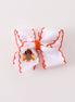 Rust turkey embroidery crochet edge hair bow