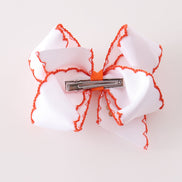 Rust turkey embroidery crochet edge hair bow