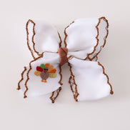 Brown turkey embroidery crochet edge hair bow