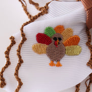 Brown turkey embroidery crochet edge hair bow