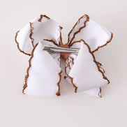 Brown turkey embroidery crochet edge hair bow