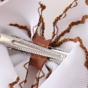 Brown turkey embroidery crochet edge hair bow