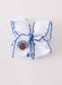 Blue turkey embroidery crochet edge hair bow