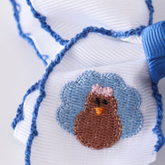 Blue turkey embroidery crochet edge hair bow