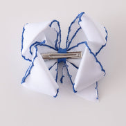Blue turkey embroidery crochet edge hair bow