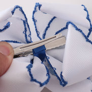 Blue turkey embroidery crochet edge hair bow