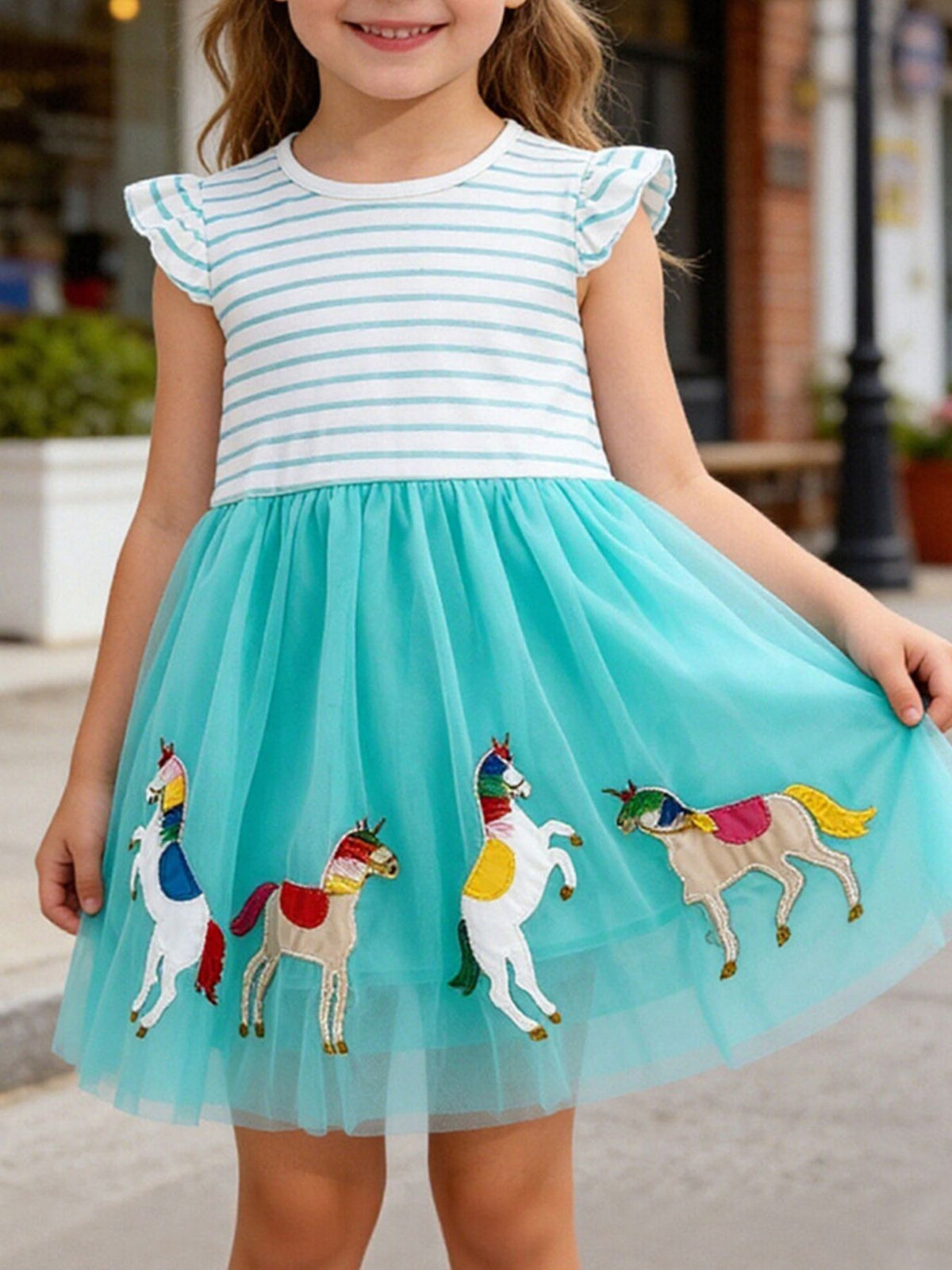 Children's Striped Unicorn Tulle Dress - Little Janey Shop