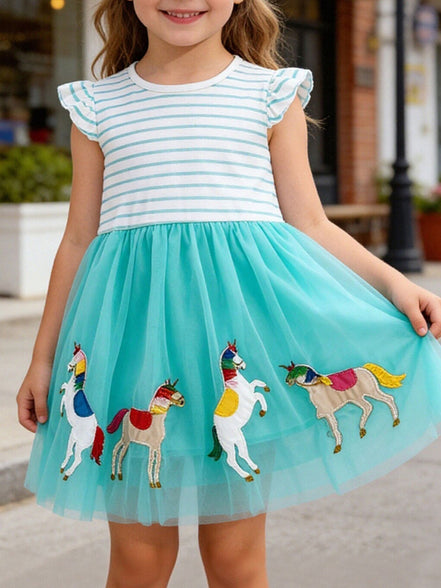 Children's Striped Unicorn Tulle Dress - Little Janey Shop