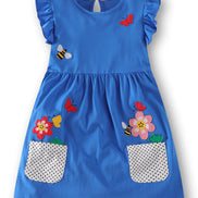 Children's Bird Applique Pocket Ruffle Sleeve Dress - Little Janey Shop