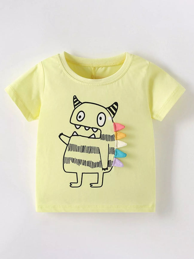 Children's Cute Cartoon Monster Graphic Short Sleeve T-Shirt - Little Janey Shop