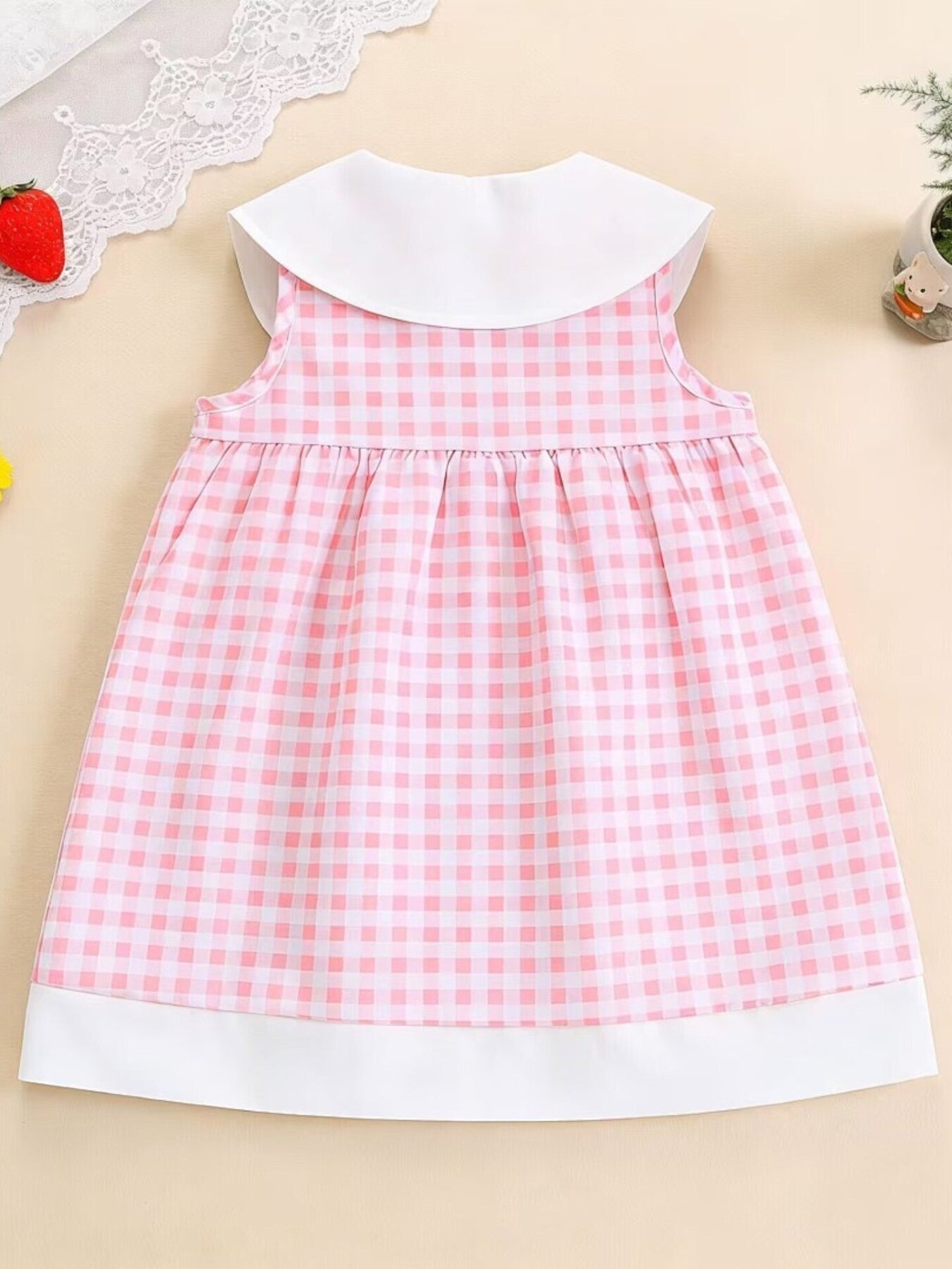 Girls' Fruit Embroidered Sleeveless Plaid Dress | Little Janey - Little Janey Shop