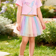 Children's Mermaid Tail Tee & Rainbow Tulle Skirt Set - Little Janey Shop