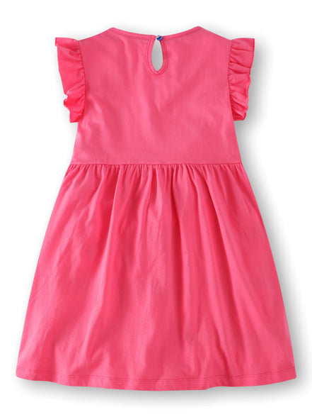 Children's Bird Applique Pocket Ruffle Sleeve Dress - Little Janey Shop