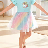 Children's Unicorn Graphic Rainbow Tulle Layered Dress - Little Janey Shop