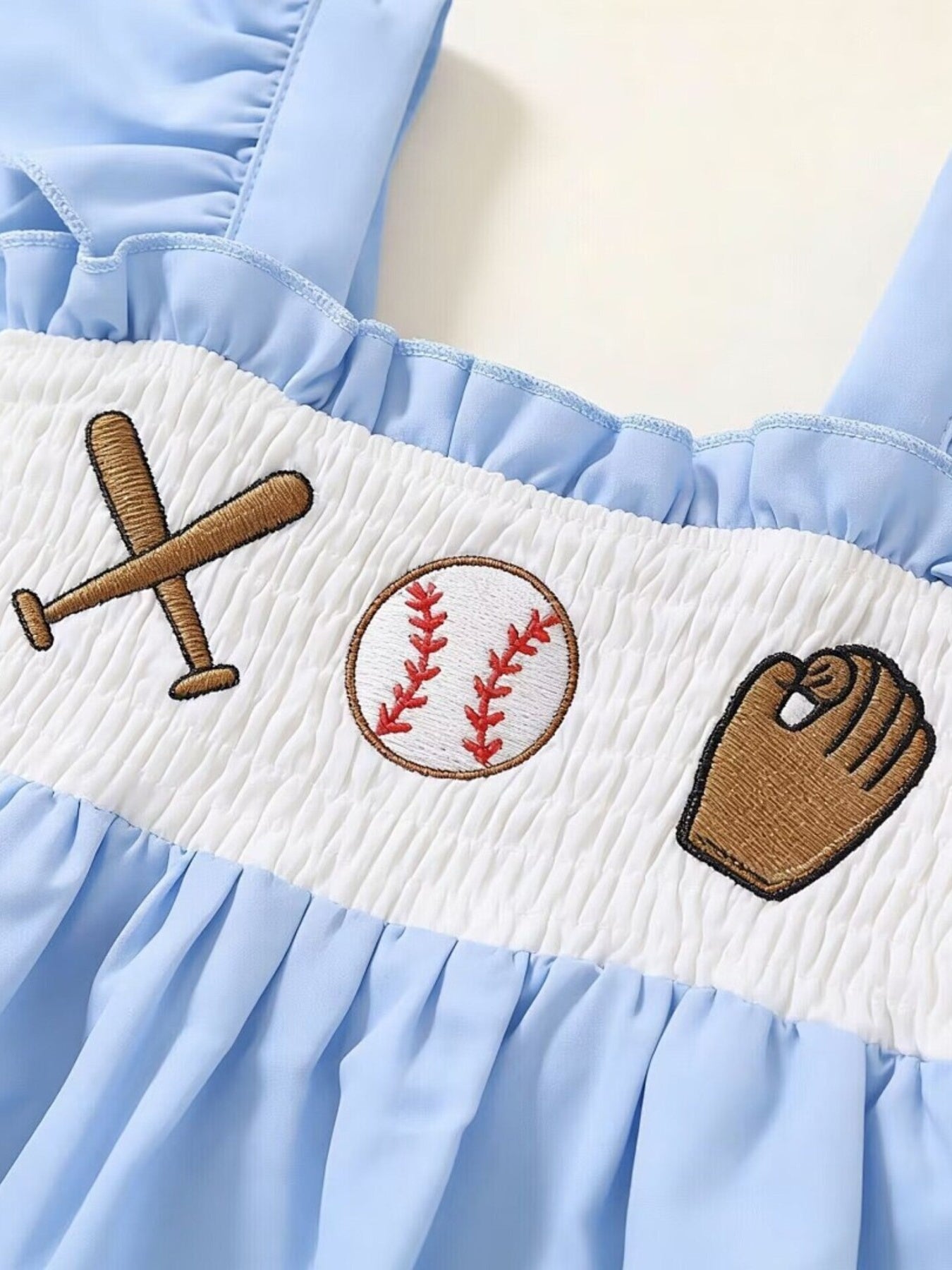 Children's Baseball Embroidered Ruffle Trim Top and Shorts Set - Little Janey Shop