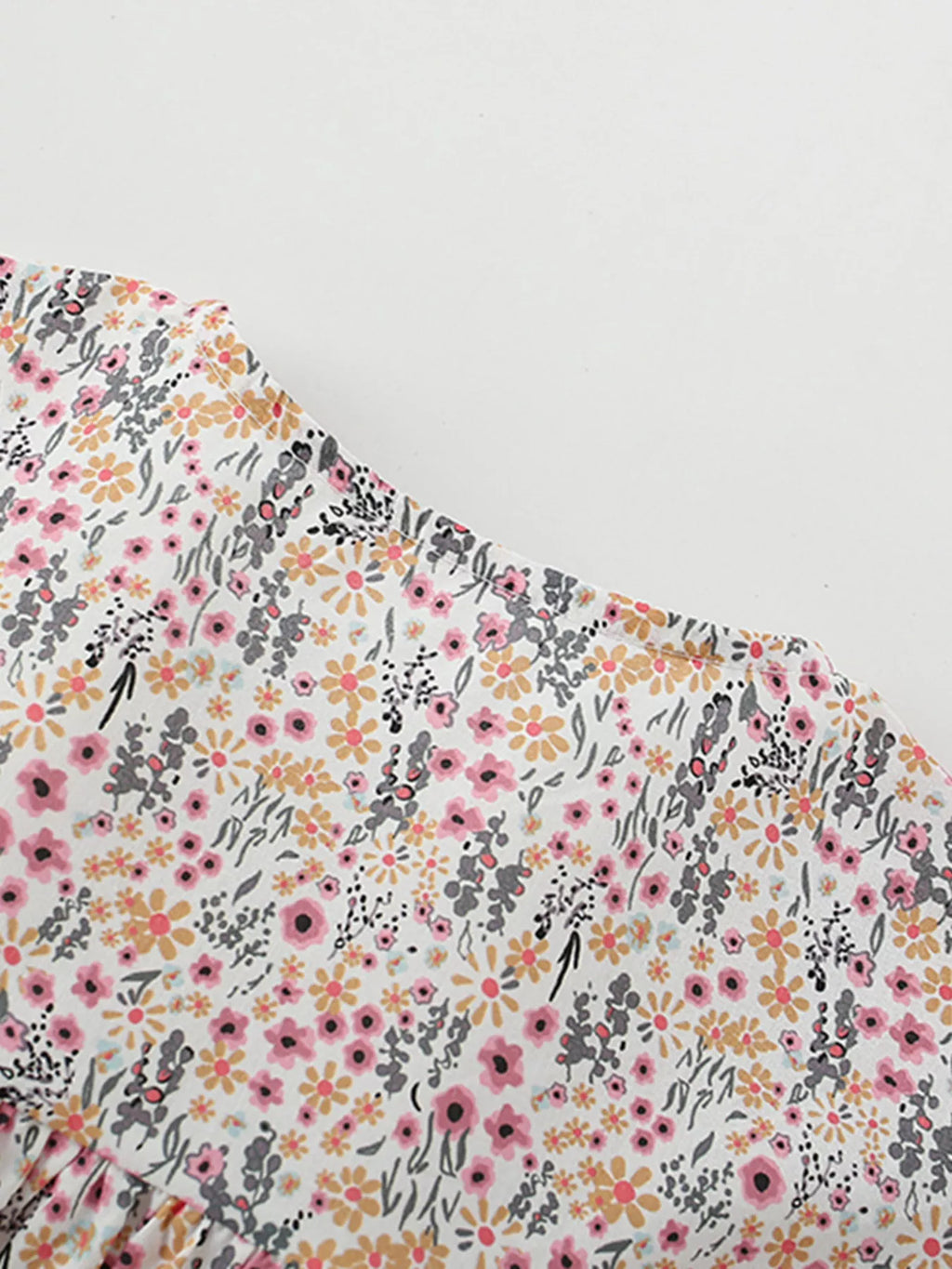 Children's Floral Print Button - Front Ruffle Sleeve Dress - Little Janey Shop