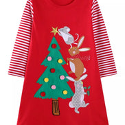 Children's Christmas Tree Animal Long Sleeve Dress - Little Janey Shop