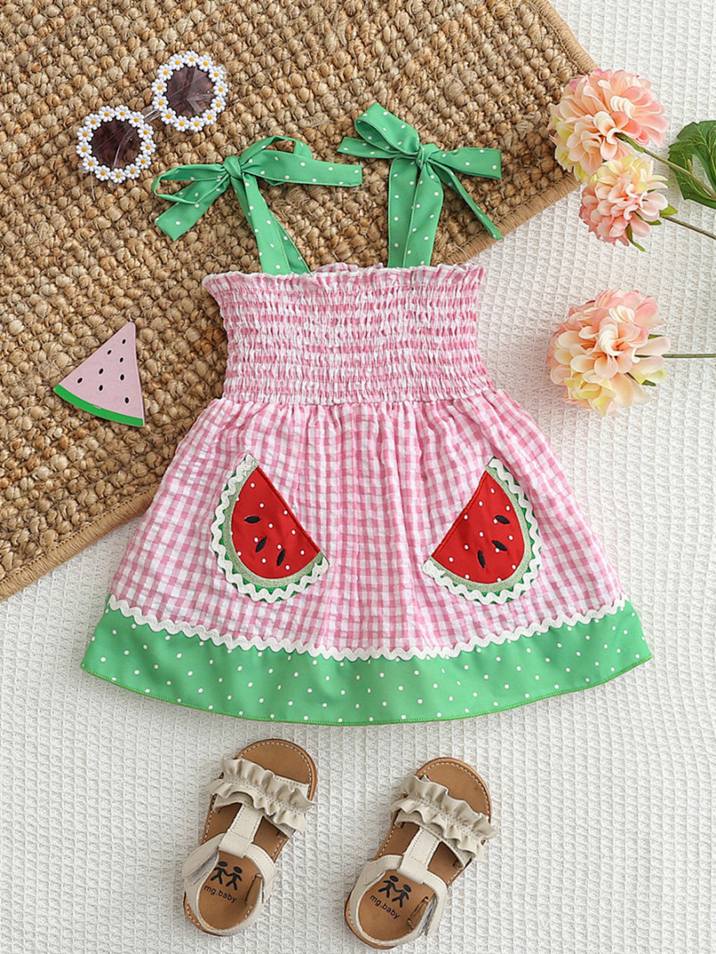 Children's Watermelon Gingham Smocked Dress - Little Janey Shop