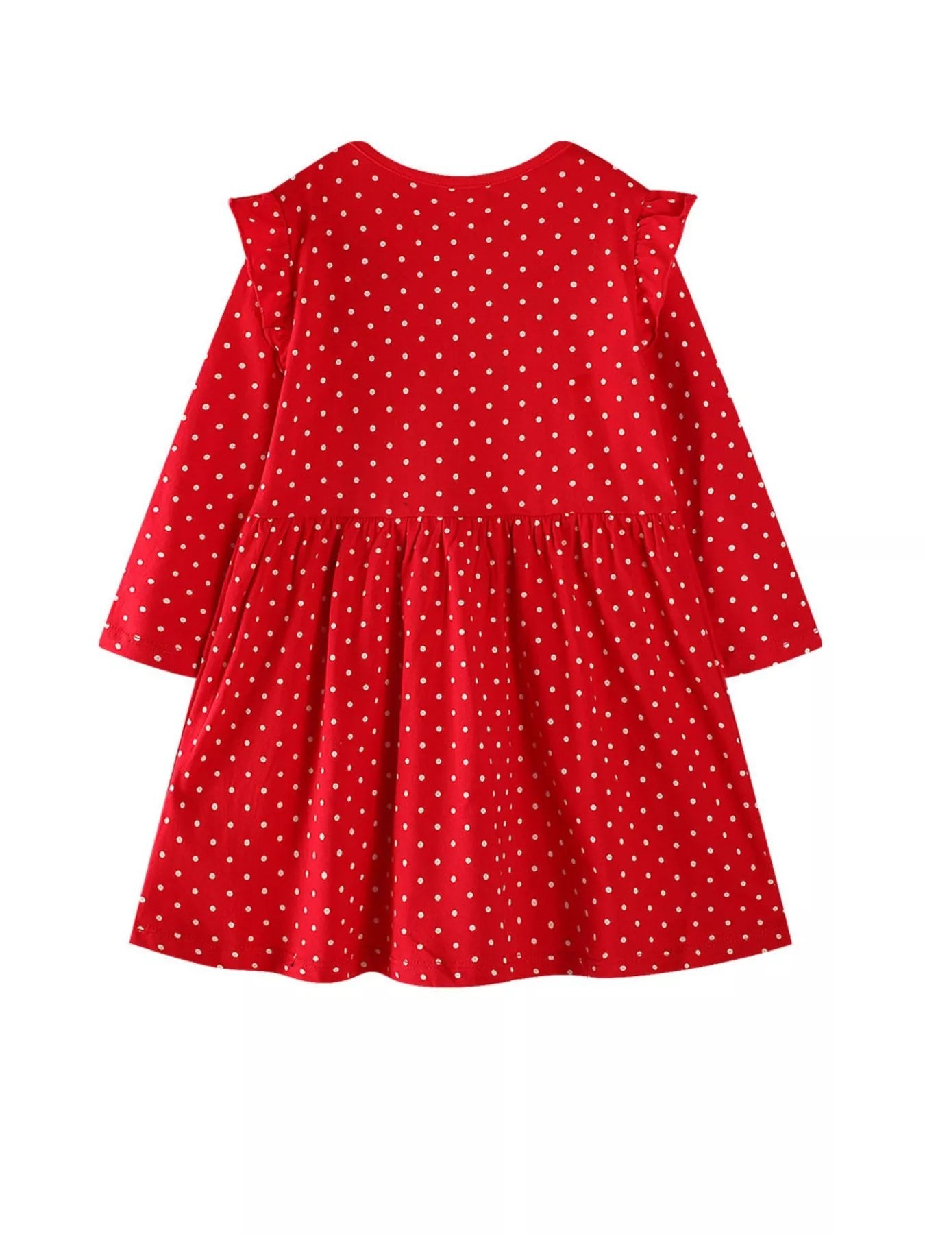 Children's Christmas Reindeer Polka Dot Long Sleeve Dress - Little Janey Shop