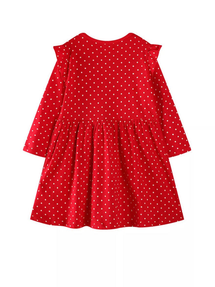 Children's Christmas Reindeer Polka Dot Long Sleeve Dress - Little Janey Shop