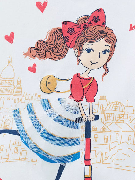 Girls' Scooter Graphic Ruffle Sleeve T-Shirt | 100% Cotton | Sizes 2 - 3Y–8Y - Little Janey Shop