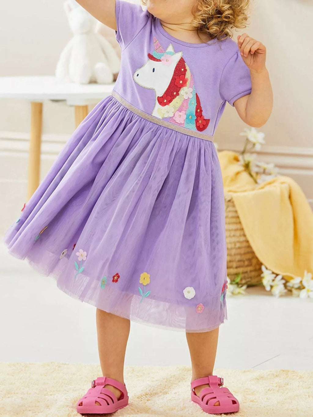 Children's Unicorn Short Sleeve Tulle Dress - Little Janey Shop