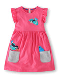 Children's Bird Applique Pocket Ruffle Sleeve Dress - Little Janey Shop