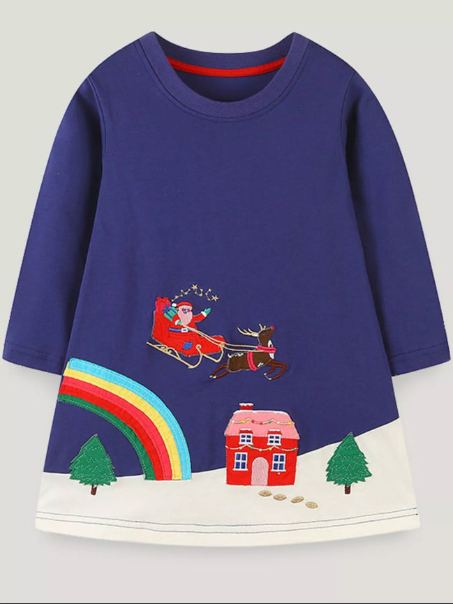 Children's Christmas Embroidered Long Sleeve Dress - Little Janey Shop