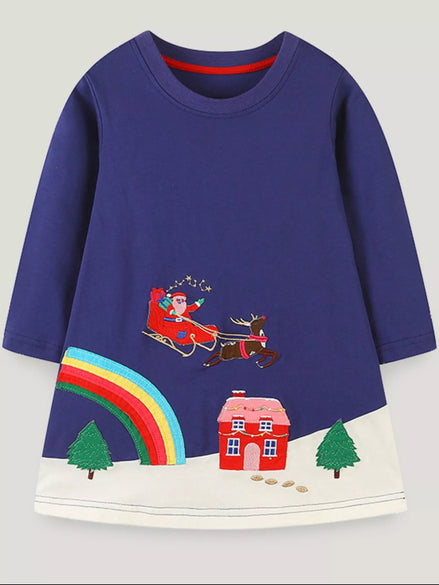 Children's Christmas Embroidered Long Sleeve Dress - Little Janey Shop
