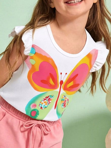 Children's Butterfly Graphic Ruffle Sleeve T-Shirt - Little Janey Shop