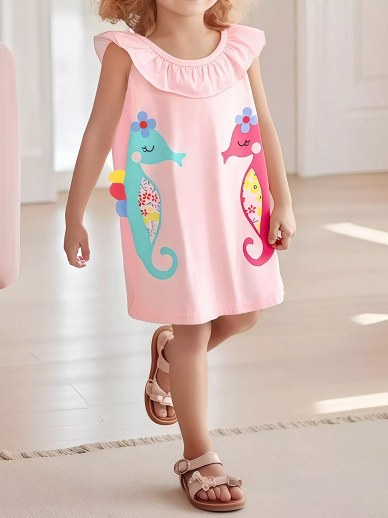 Children's Seahorse Ruffle Collar Sleeveless Dress - Little Janey Shop