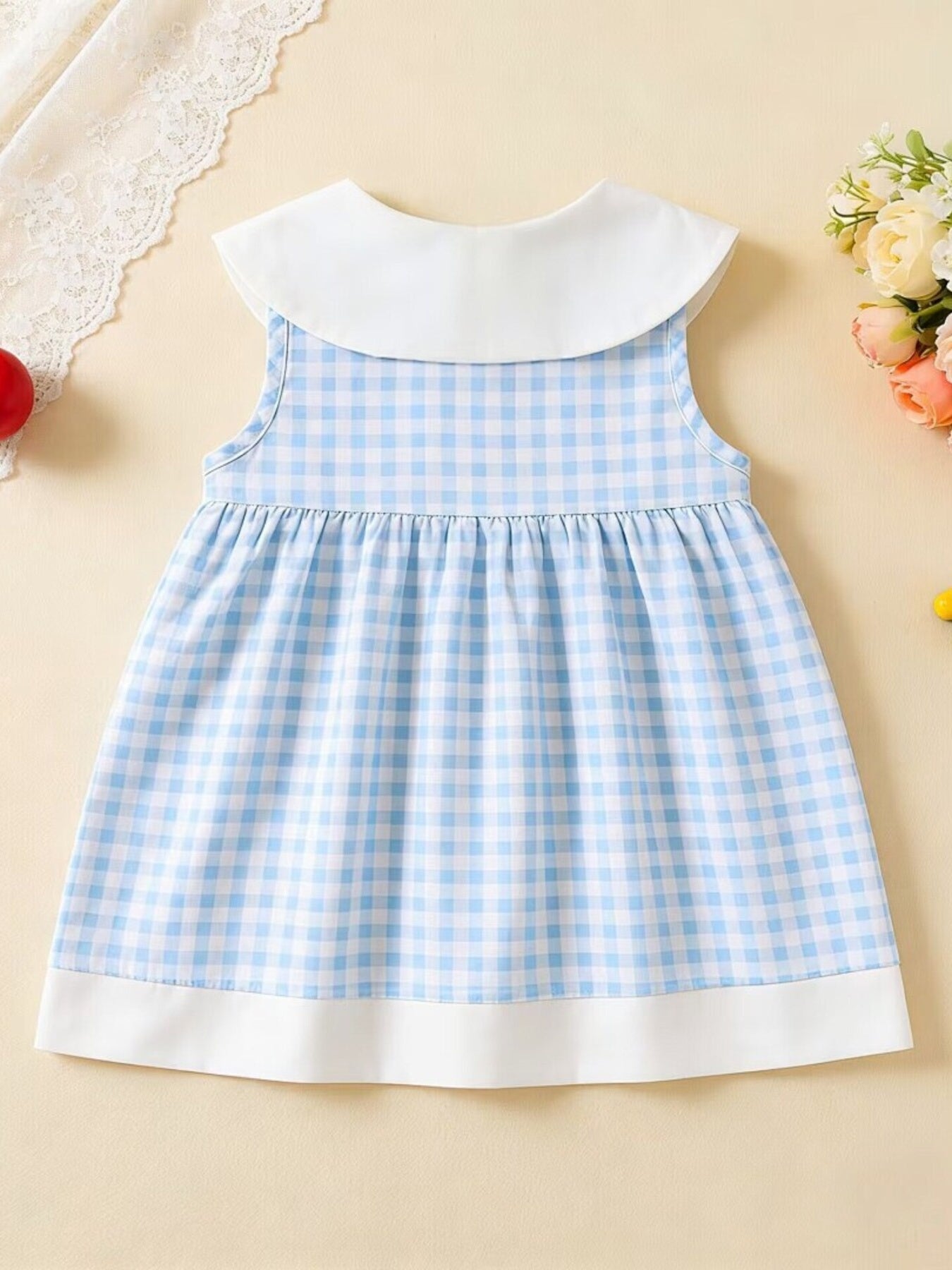 Girls' Fruit Embroidered Sleeveless Plaid Dress | Little Janey - Little Janey Shop
