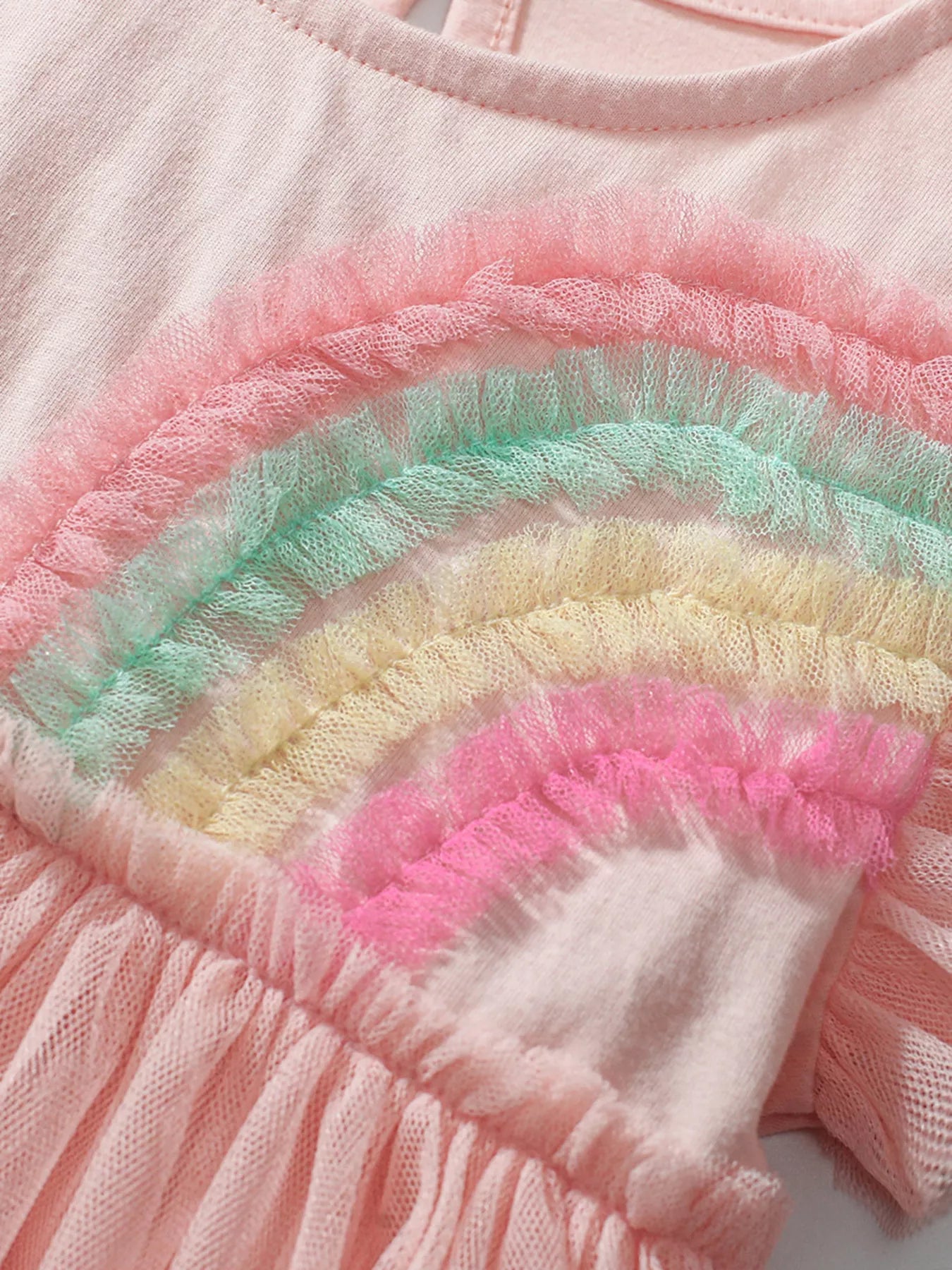 Children's Watermelon Pink Rainbow Appliqué Tulle Dress - Little Janey Shop
