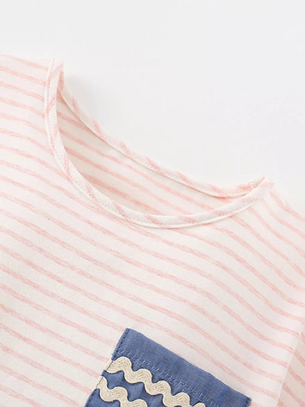 Children's Cute Cartoon Caterpillar Applique Striped T-Shirt - Little Janey Shop